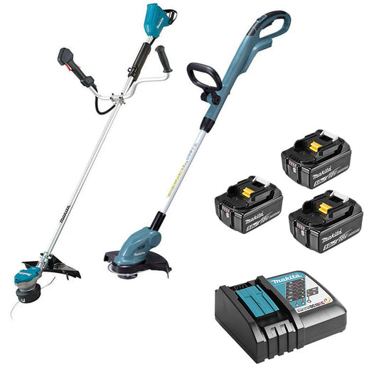 DLXRT01 MAKITA – Pack de 2 outils de jardin 18V LXT (DUR368AZ + DUR193Z + 3 batteries 5 Ah + DC18RC)