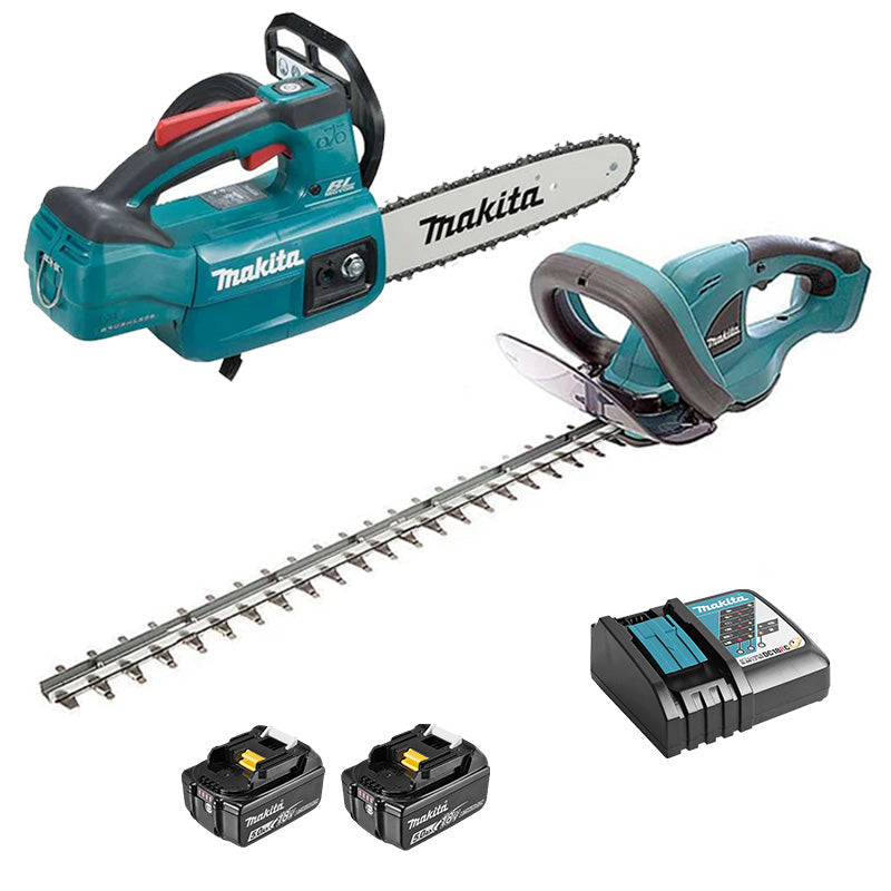 DLXRT02 MAKITA – Pack de 2 outils de jardin 18V LXT (tronçonneuse DUC254Z + taille-haies DUH523Z + 2 x 5 Ah + chargeur DC18RC)