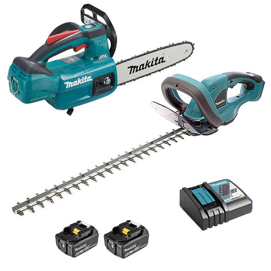 DLXRT02 MAKITA – Pack de 2 outils de jardin 18V LXT (tronçonneuse DUC254Z + taille-haies DUH523Z + 2 x 5 Ah + chargeur DC18RC)