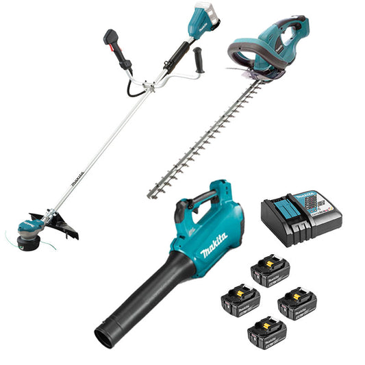 DLXRT04 MAKITA – Pack de 3 outils de jardin 18V LXT (DUR368AZ + DUH523Z + DUB184Z + 4 x 5 Ah + DC18RC)