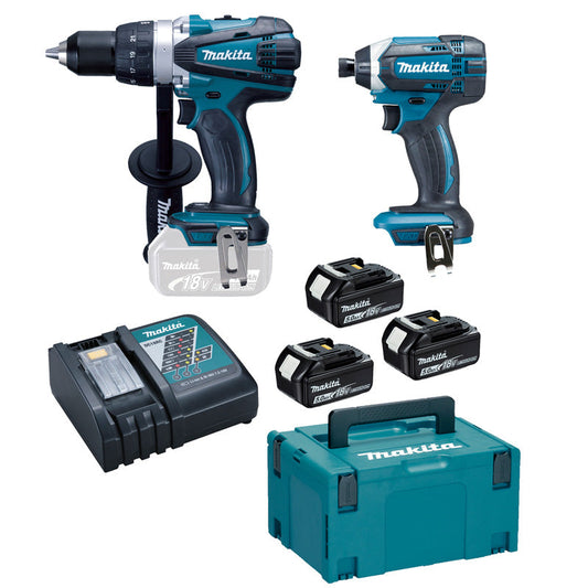 Pack de 2 outils MAKITA DLX2144TJ1 (perceuse-visseuse DDF458 + visseuse à chocs DTD152 + batteries BL1850×3 + chargeur DC18RC + MAK3)